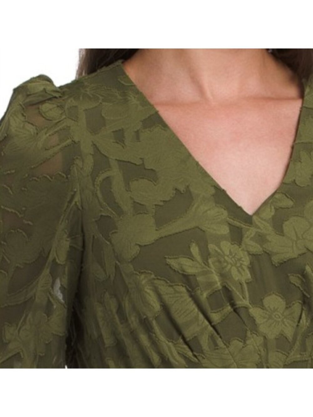 ANNE KLEIN Balloon Sleeve V-neck Midi Dress - Picture 3 of 4